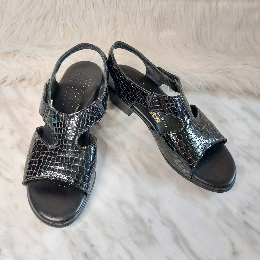 SAS Tripad Comfort Women's Black Croc Pattern Leather Slingback Sandals 5.5